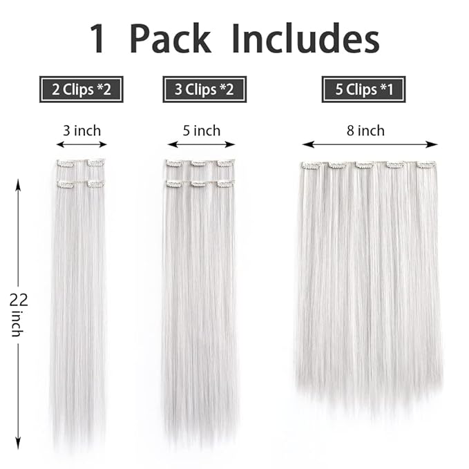 White Clip in Extension Straight 22" Long Synthetic Thick Clips on Hair Piece for Women 5PCS Black Curly Wavy 18" Cheap Brown Blonde Red Soft Natural Full Head Weddings Party Daily Use 5 Oz