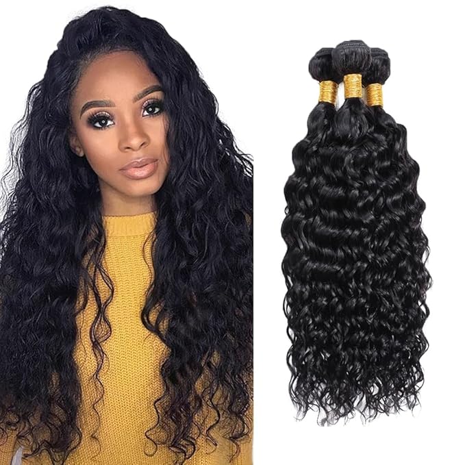 26 28 30 inch WuvuSnm Human Hair Bundles Water Wave Bundles Human Hair Wet and Wavy Bundle Natural Black Color