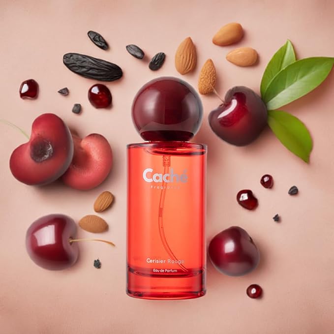 Cerisier Rouge by Caché – Black Cherry, Almond, Rose, Jasmine Sambac, Sandalwood, Vanilla; Eau De Parfum (EDP) 50ml, Feminine
