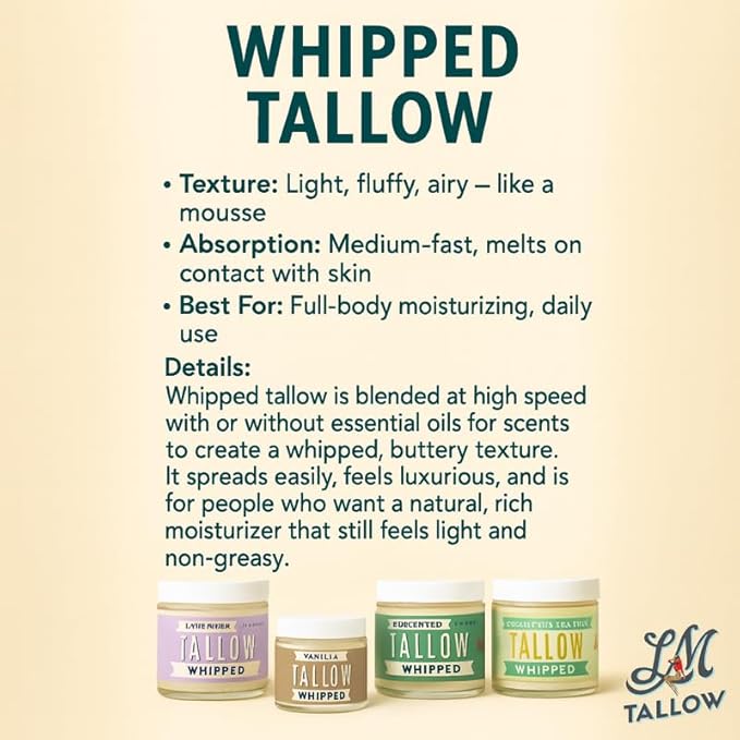 Whipped Tallow 85oz - All Natural Face Cream + Whole Body Moisturizer for Dry Skin - No Preservatives, Parabens or Seed Oils - 100% Pure, No Added Fragrance - USA Made (Unscented)