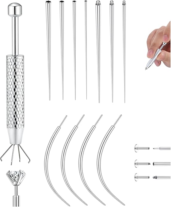 LOLIAS 14G 16G 18G 20G Piercing Taper Ball Grabber Tool for Changing Jewelry - 316L Stainless Steel Flat Back Earrings Piercing Threader Assistant Applicator Tool Threadless Insertion Pin Thread Body Piercing Stretching Kit for Ear Nose Lip Tongue