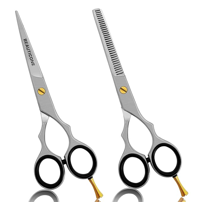 Hair Cutting & Thinning Scissors Set, Professional Barber Shears for Haircut Men/Women, Beard & Mustache Trimming Stainless Steel Hairdressing Scissors, Fixed Screw