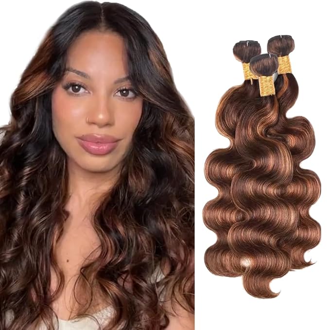 Brown Bundles Human Hair Highlight Body Wave Bundles 12 14 16 inch P430 Human Hair Bundle #4 and #30 Body Wave Bundle