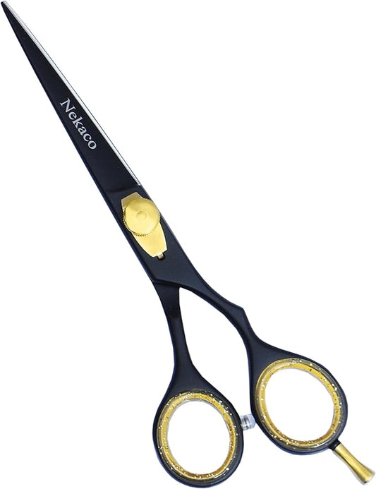 Professional 6-Inch Black Hair Scissors, Premium Quality Stainless Steel Hair Cutting Shears, Hair Shears with Adjustable Screw for Barber Salon & Home
