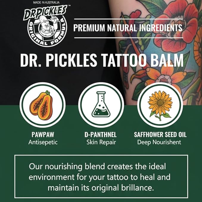 Dr Pickles VEGAN Tattoo Balm 1.76 oz / 50g - Vegan Formula, Heals + Protects + Rejuvenates Tattoos
