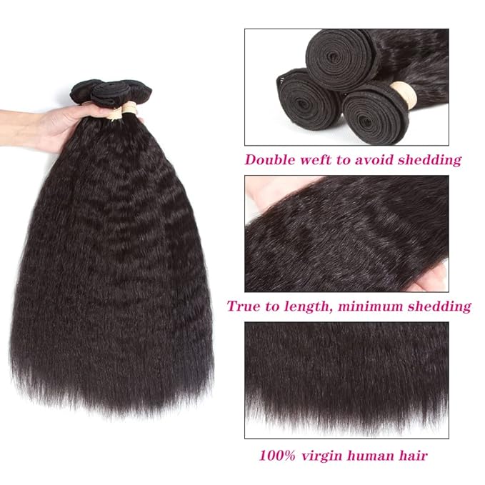 Kerriana Kinky Straight Bundles Human Hair, 24 26 28 Inch Long Hair Weave Human Hair Bundles 100% 3pcs Raw Bundles Kinky Straight