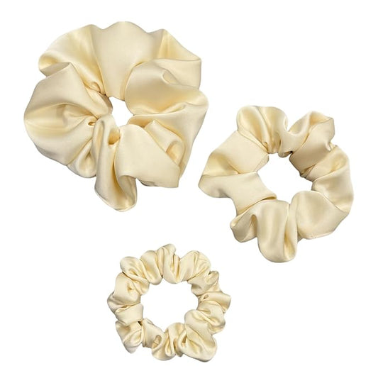 3 Pieces Satin Scrunchies Set for Hair No Crease Elastic Hair Ties for Women and Girls (Beige)