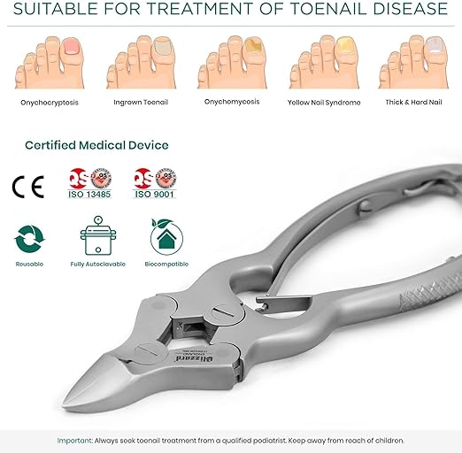 Toenail Clippers by Blizzard – Medical Grade Double Action Toe Nail Nipper Cutter for Thick Nails Seniors – 6 inch German Tool Double Spring