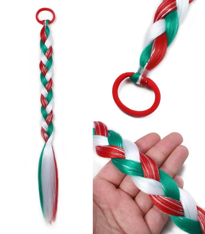 Crazy Hair Day Accessories for Women 20 inch Colored Hair Extensions for Braids Festival Red White Green Ponytail Extension