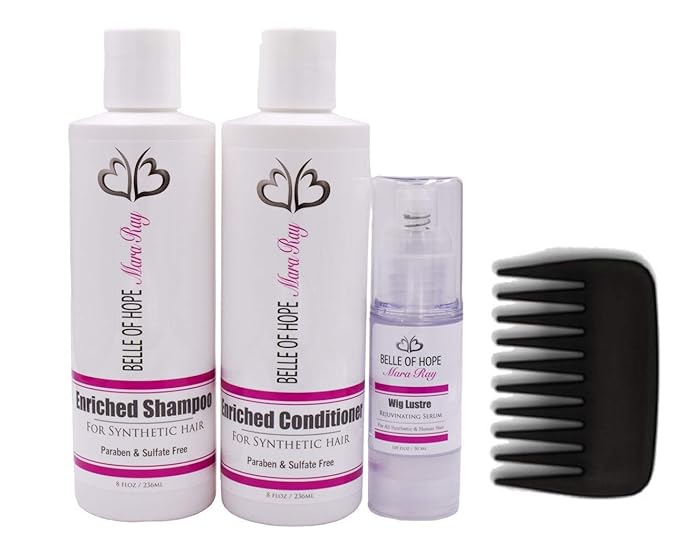 Mara Ray Luxury Hair Care Kits for Synthetic Hair Wigs, Extensions, Toupees with Wide Tooth Comb (4pc Bundle)