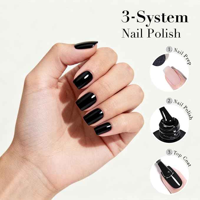 AZUREBEAUTY Nail Polish,Black Quick Dry Complete Natural Super Lustrous,Professional for DIY Manicure and Pedicure at Home