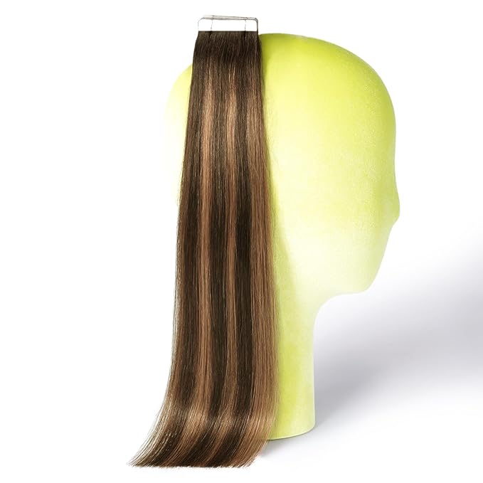 DNE Tape in Hair Extensions Real Human Hair 14 inches 20Pcs/40g/Pack Seamless Dark Brown to Chestnut Brown#T2-P2/6 Straight Invisible Double Sided Tape in Hair Extensions for Women/Girls