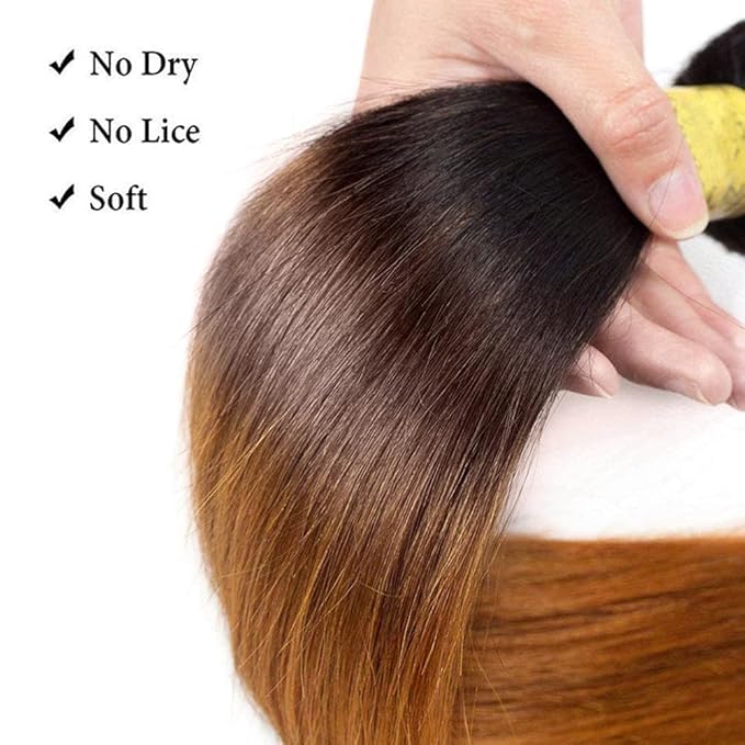 Omber Brown Bundles Human Hair #4 Straight Bundles 14 16 18 inch 3 Tone Black Roots to Brown Bundle