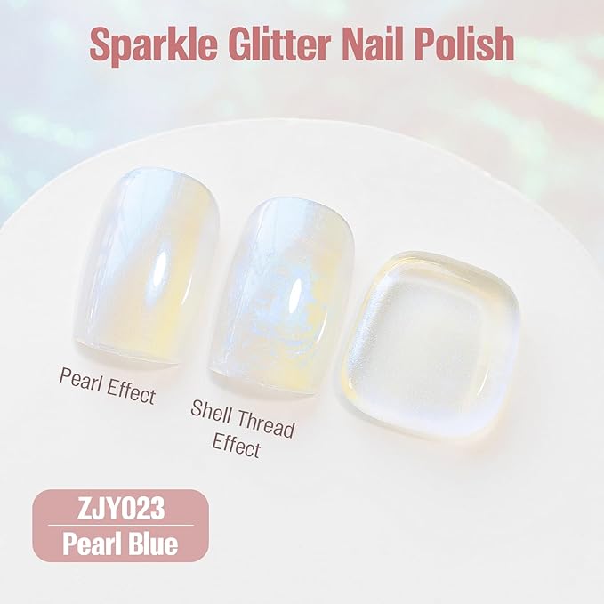 Pearl Blue Iridescent Nail Polish 15ml - Aurora Mermaid & Unicorn Glossy, Quick Dry Air Dry Long Lasting, Oil-Based Vegan Nail Art Polish - DIY at Home
