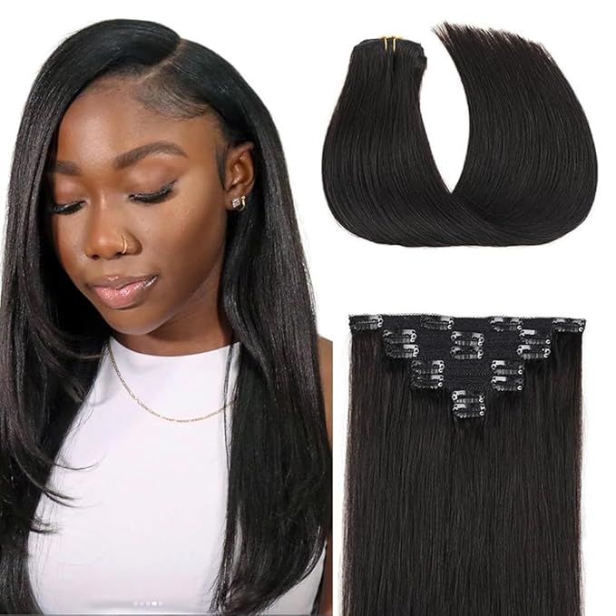 26 Inch 1B Clip in Hair Extensions - Real Remy Human Hair, 120g 7pcs, Naturel Black Human Hair Extensions Clip ins for Women