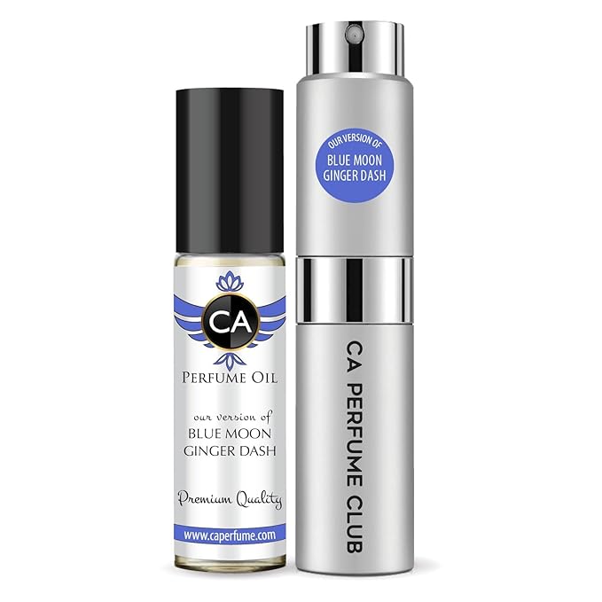 CA Perfume Duo Impression of Blue Moon Ginger Dash For Women And Men Perfume Layering Set Long Lasting Travel Size EDP + Body Oil Roll-On Bottle 0.27 Fl Oz+0.33 Fl Oz