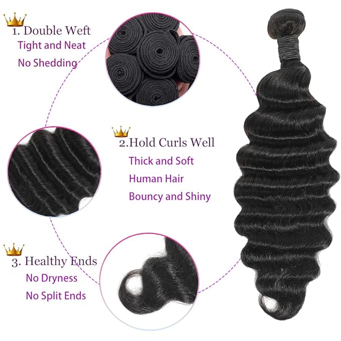 Loose Deep Wave Bundles Brazilian Human Hair Bundles 24 26 28 Inches Brazilian Natural Color Unprocessed Hair Bundles Extensions Double Weft Brazilian Virgin Remy Black Hair Bundles