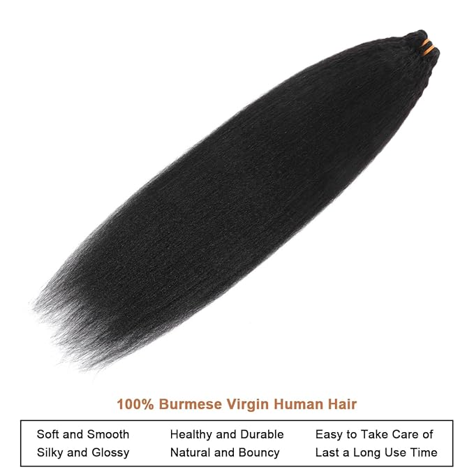 16A Raw Yaki Kinky Straight Human Hair Bundles 100% Burmese Virgin Bundles Human Hair, Sliky Boutique Extensions, Can Be Dyed and Restyled, Full Ends, Vertical Smooth (22 24 26 28)