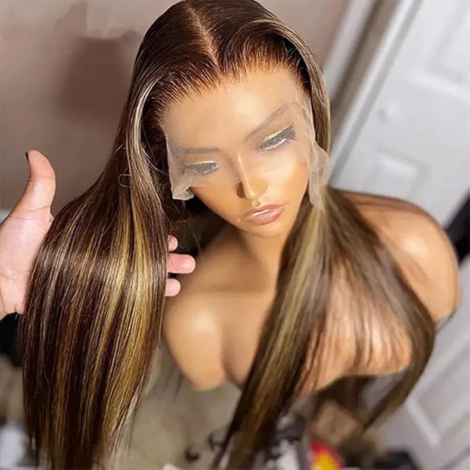 AMIRTY Honey Blonde Wig Human Hair 200% Density 13X6 HD Lace Front Wigs Human Hair Pre Plucked Ombre Lace Front Wig for Women Straight Wigs Human Hair 24Inch