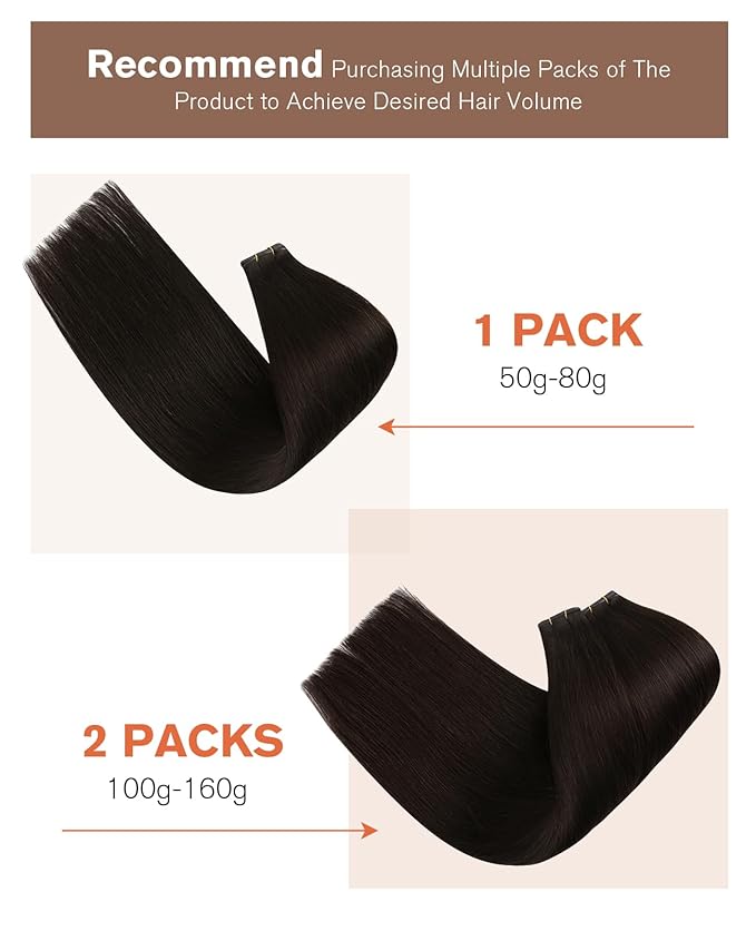 Sunny Hair Genius Weft Hair Extensions Human Hair Dark Brown Genius Weft Sew in Hair Extensions Real Human Hair Brown One Piece Hair Weft Extensions for Women 16inch #2