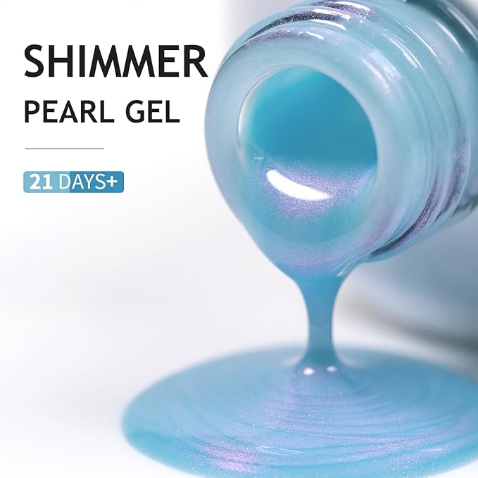 RARJSM 15ML Sky Blue Pearlescent Gel Polish - Mermaid Nail Gel Polish with Purple Glitter & Red Shimmer - Soak Off LED UV Drawing Swirl Thread Effect for DIY Manicure