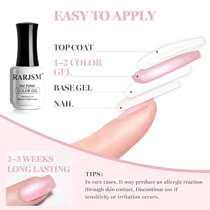 RARJSM Nude Light Pink Glitter Gel Nail Polish Silver Pearlescent Shimmer Finish Gelpolish 15ml Soak Off Nuded Skin Tone Rose Color Home Salon French Manicure Varnish Curing Requires