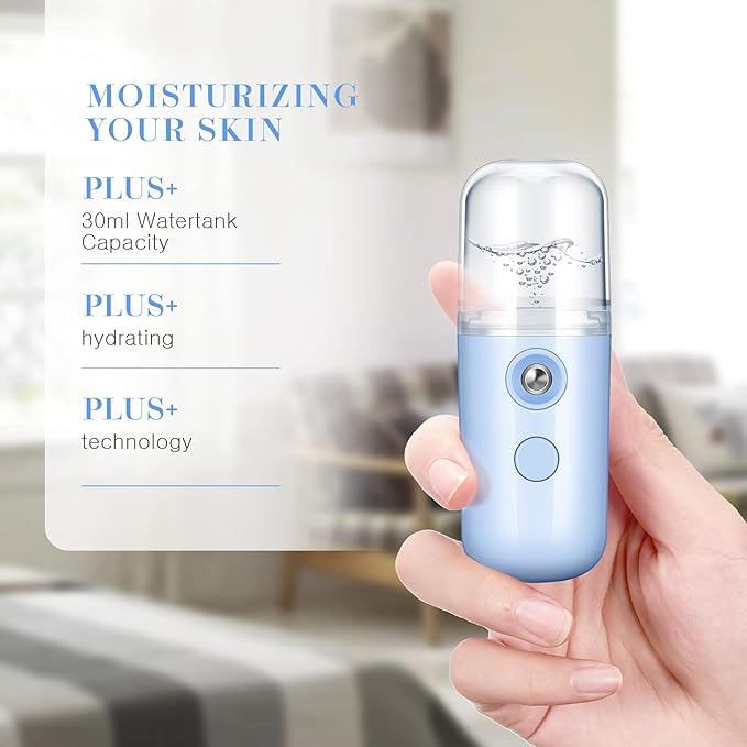 Honoson 2 Nano Facial Mister Sprayer Portable Face Nano Mister for Eyelash Extensions USB Rechargeable 1 oz Handy Skin Care Machine for Face Hydrating, Daily Makeup(Black and Blue)