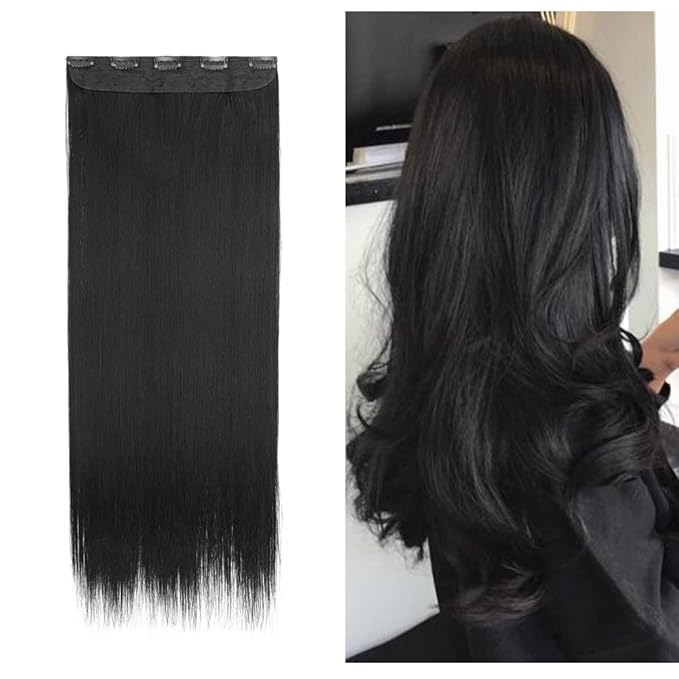 S-noilite Clip in Hair Extensions 26" Straight 3/4 Full Head One Piece 5clips Long Hairpiece Clip on Hair Popular Style New Synthetic Anti-tangle for Dreamlike Girls (26" Straight,Classic Black)