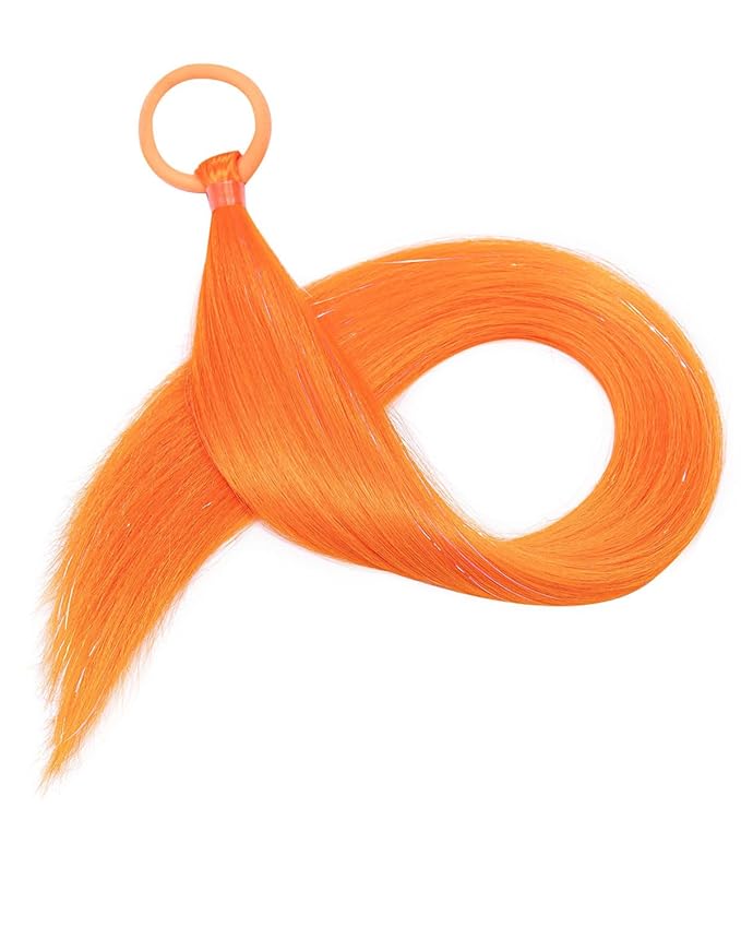 Orange Hair Extensions for Braids Ponytail Extension 2 Packs, 20 inch Crazy Hair Day Accessories for Women, DIY Festival Wacky Rave Braids,Tinsel Mixed