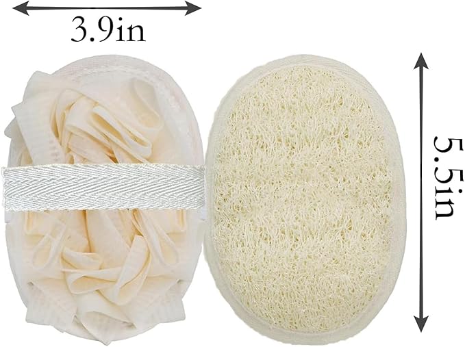 Loofah Sponge Exfoliating Body Scrubber, Double-Sided Natural Loofah Pads & Bath Shower Sponge Mesh Pouf Ball for Women and Men, Travel-Friendly Body scrubbers, Deep Clean & Exfoliation