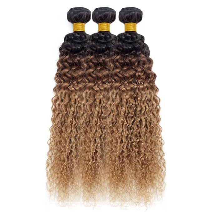 Ombre Human Hair Bundles 4/27 Water Wave Human Hair Extensions 3 Tone Mixed 1B/4/27 Color Brazilian Virgin Hair 3 Bundles 24 26 28 Inch 4/27 Bundle