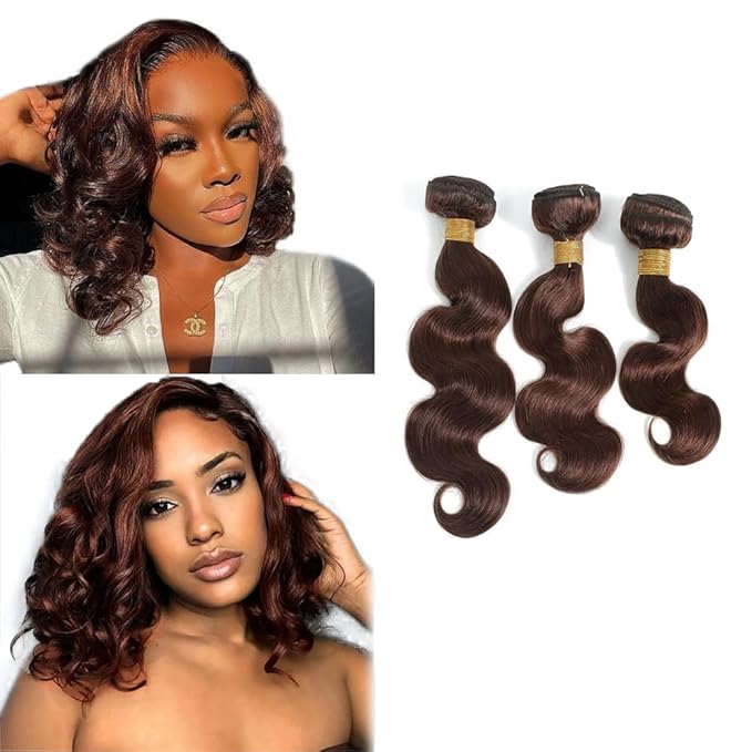 Brown Bundles Human Hair #4 Body Wave Bundles Dark Brown Human Hair Bundle 12 12 12 inch #4 Body Wave Bundle