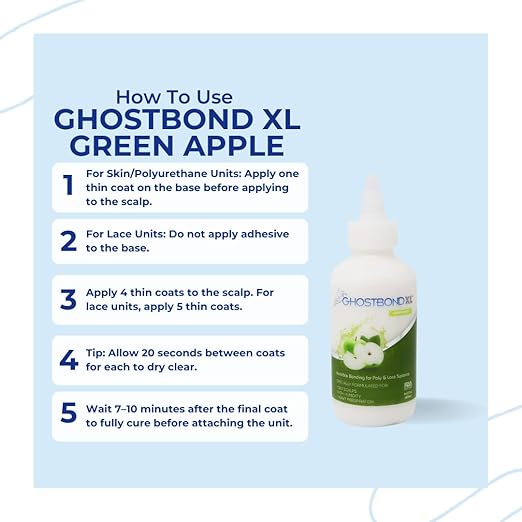 GHOSTBOND XL Hair Replacement Adhesive - 5oz - Invisible Bonding Wig Glue: Extra Moisture Control - Water & Oil-Resistant, Light Hold for Poly and Lace Hairpiece, Wig, Toupee Systems, (Green Apple)