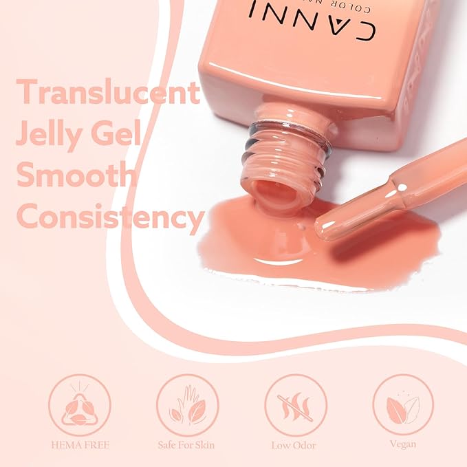 CANNI Jelly Clear Pink Gel Nail Polish, 1Pcs Jelly Nude Pink Gel Polish Sheer Clear Light Pink Gel Polish Translucent Color Nail Polish Gel Soak Off U V Gel Nail French Nail Manicure Salon DIY