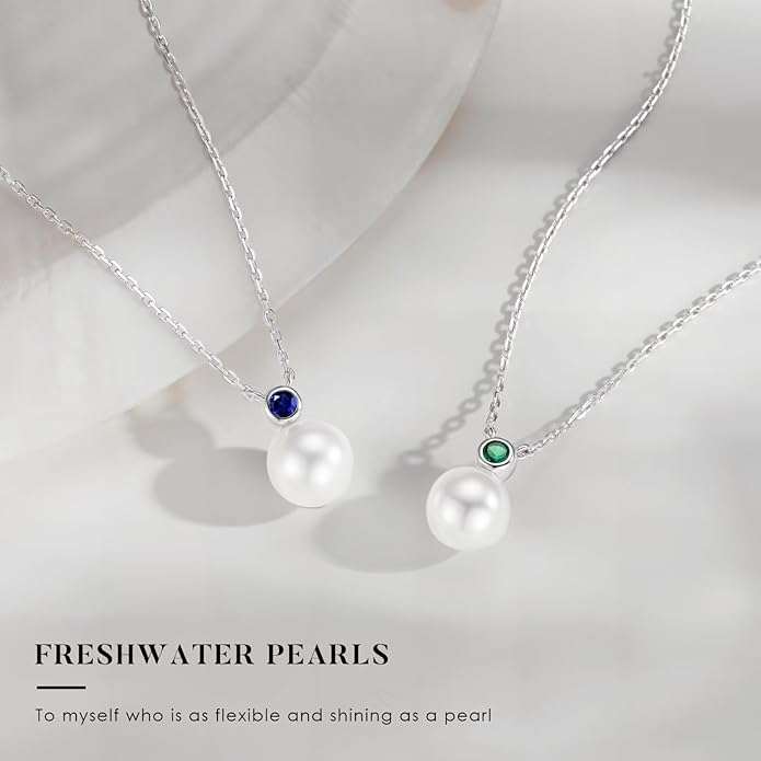 Iefil 9-10 mm Freshwater Pearl Birthstone Necklace for Women - S925 Sterling Silver Pearl Jewelry, Anniversary Birthday Gifts for Wife Girlfriend Mom