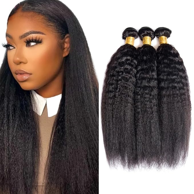 1B Human Hair Bundles Yaki Straight Bundle Kinky Straight Human Hair 3 Bundles 24 26 28 inch Double Weft Yaki Bundle