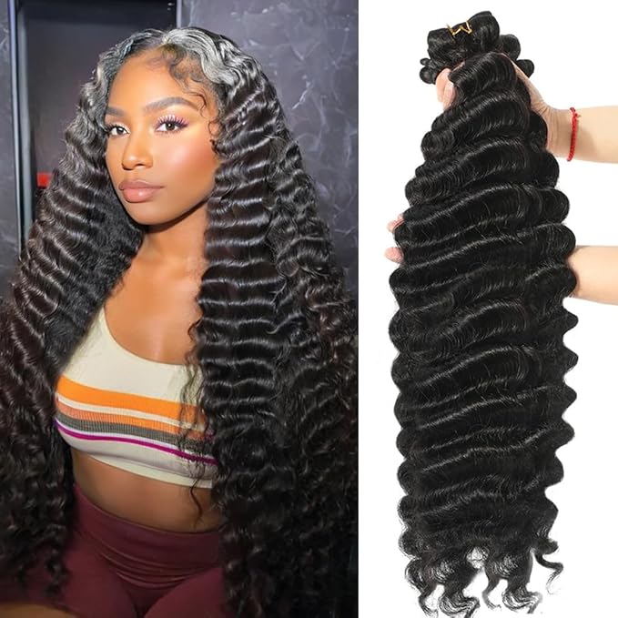 12A Brazilian Virgin Bundles Human Hair Loose Deep Wave Bundles 100% Unprocessed Human Hair Bundles 26 28 30 Inches Natural Color Double Weft Weave Bundles for Black Women