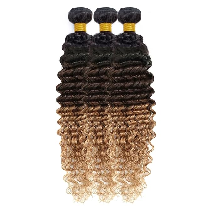 T1B/4/27 Bundles Human Hair Ombre Kinky Curly Bundles 8A Brazilian Unprocessed Virgin Hair 3 Bundles 26 28 30 Inch Three Tone Brown And Honey Blonde Bundles