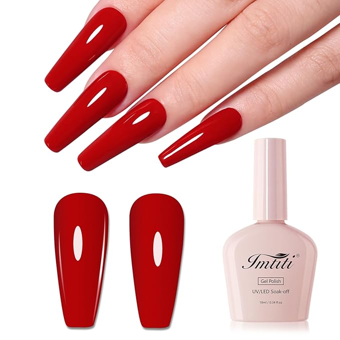 Imtiti 10ml Dark Red Gel Nail Polish Long Lasting Soak Off UV Led Fall Gel Polish Salon DIY at Home Gift for Women 1Pcs