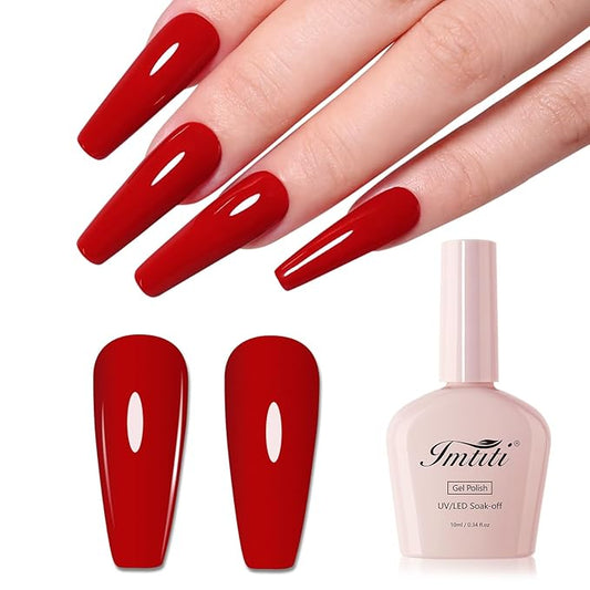 Imtiti 10ml Dark Red Gel Nail Polish Long Lasting Soak Off UV Led Fall Gel Polish Salon DIY at Home Gift for Women 1Pcs