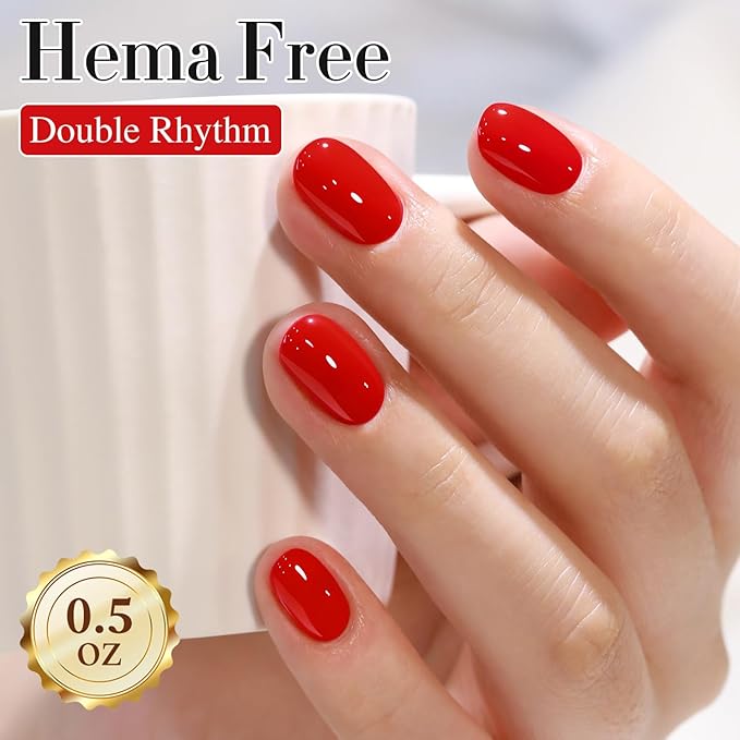 Double Rhythm 0.50 OZ Gel Polish Hema Free Same Color Same Bottle Golden Round Translucent Neutral Natural Milky 15 ML Jelly UV Polish Art DIY at Home (Deep Red-C1454)