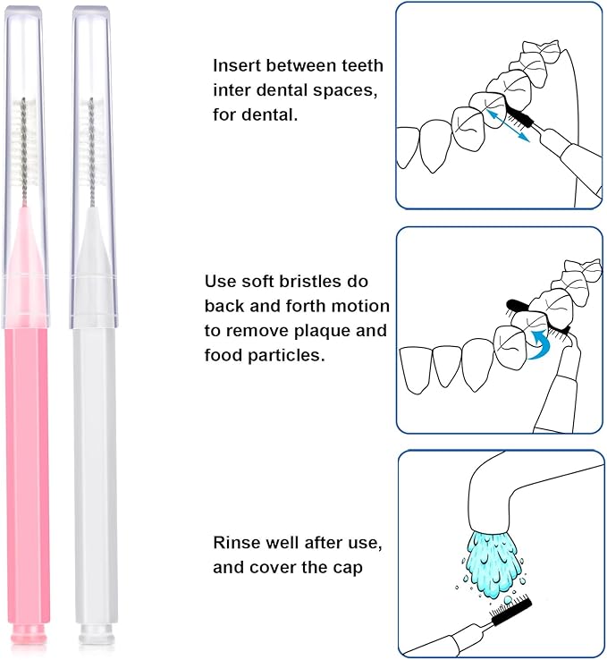 Patelai 100 Pieces Braces Brush for Cleaner Interdental Brush Toothpick Dental Tooth Flossing Head Oral Dental Hygiene Flosser Toothpick Cleaners Tooth Tool(White, Light Pink,Multiple Sizes)