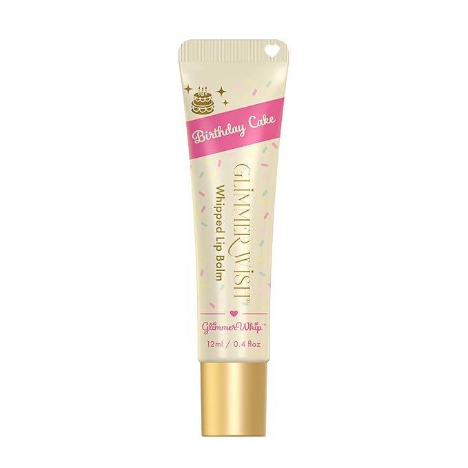 Glimmer Wish Glimmer Whip Hydrating Lip Balm – Moisturizing Lip Care with Organic Oils & Butters – Vegan Lip Moisturizer (Birthday Cake)
