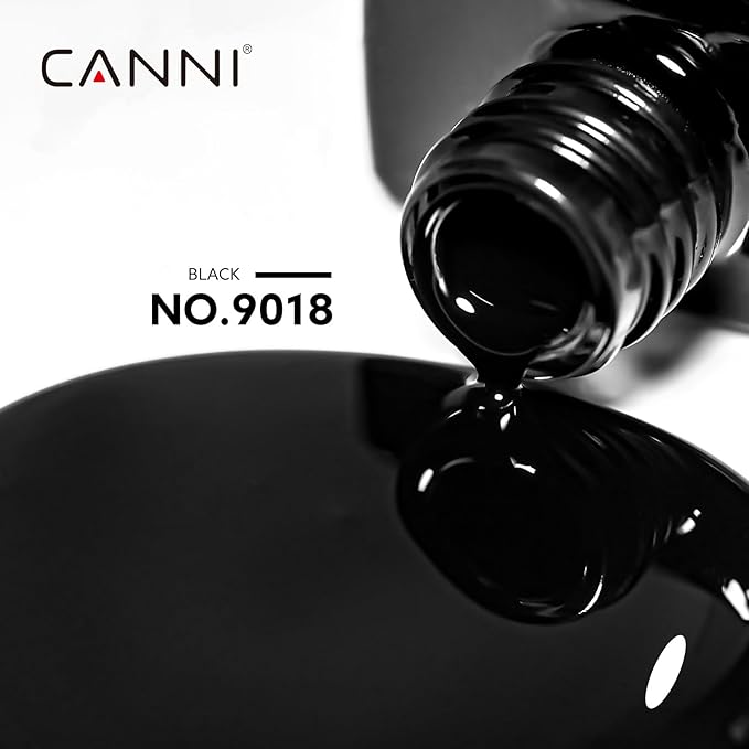 CANNI Black Gel Nail Polish, 1Pcs Pure Black Gel Polish Color High Gloss Soak Off U V Nail Manicure Salon DIY