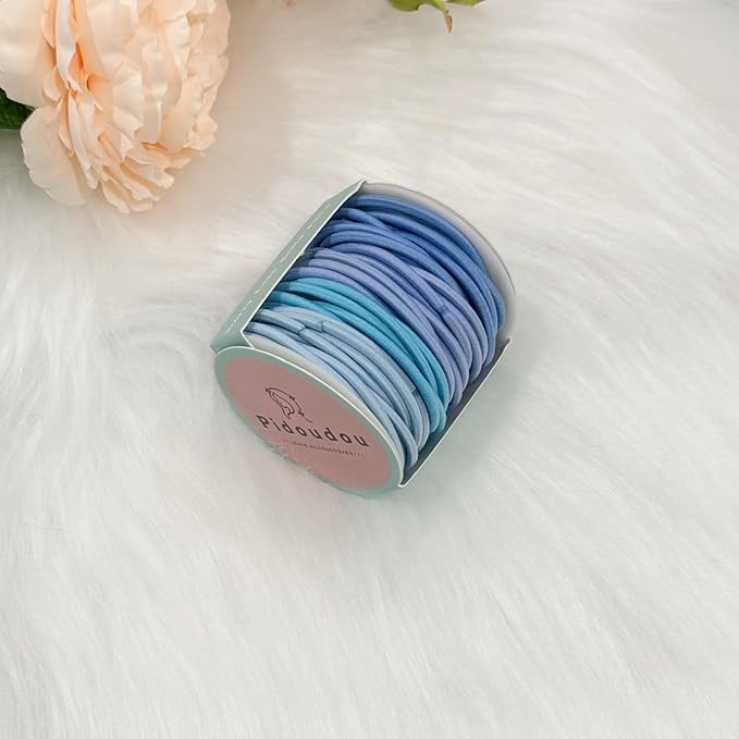 48 Pieces Elastic Hair Ties for Women, 3mm Hair Bands for Thick or Thin Hair, No Damage Elastic Hair Accessories for Girls and Women (Blue Mix)