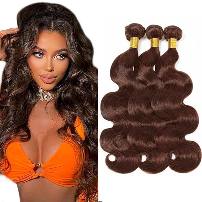 Dark Brown Bundles #4 Body Wave Human Hair Bundles Brown Body Wave Bundle 14 14 14 inch #4 Human Hair Bundle