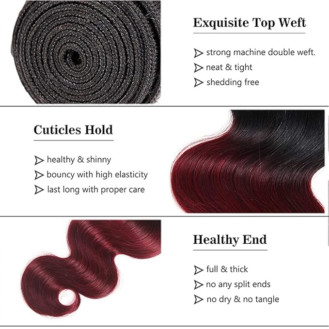 Ombre Human hair Bundles Buegundy Body Wave Bundle Brazilian Virgin Hair 1 Bundle 26 Inch 99J Body Wave Bundles Hair Weave