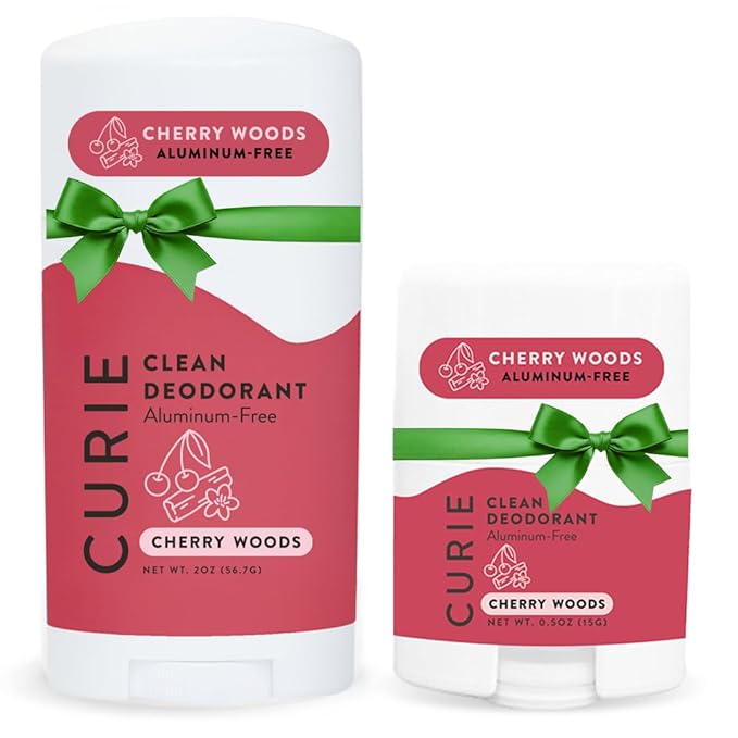 Curie Natural Deodorant Aluminum Free - Cherry Wood Stick & Mini - Travel Size Deodorant for Women - Non Toxic, Paraben Free, Clean, Vegan (2 Pack)