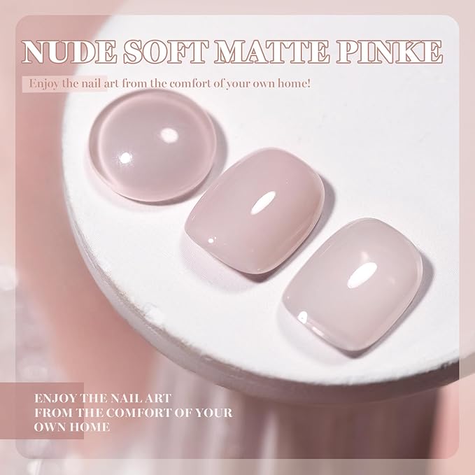 RARJSM Nude Soft Matte Pink Gel Nail Polish Neutral Skin Tone Sheer Jelly Gelpolish 1PC 15ml Single Bottle Creamy Transparent Natural Nudegel Polish Soak off Cured for Home Salon French Manicure