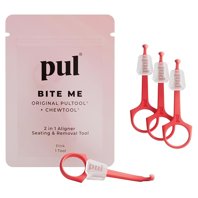 PUL Pack of 4 Reusable 2-in-1 Aligner Seating Chewie & Removal Tool — Compatible with Invisalign, Removable Braces, Retainers, Trays – Easy-to-Use Remover & Chew, Dental & Oral Hygiene Care – Pink